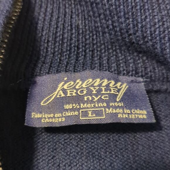 Jeremy Argyle NYC 100% Merino Wool Navy Quarter Zip Stand Collar Men's Size L - Picture 3 of 5